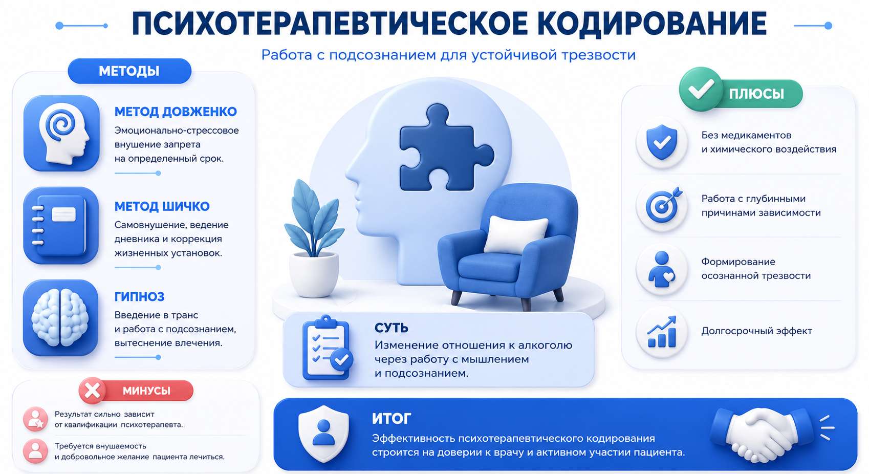 Инфографика на тему видов психотерапевтического кодирования